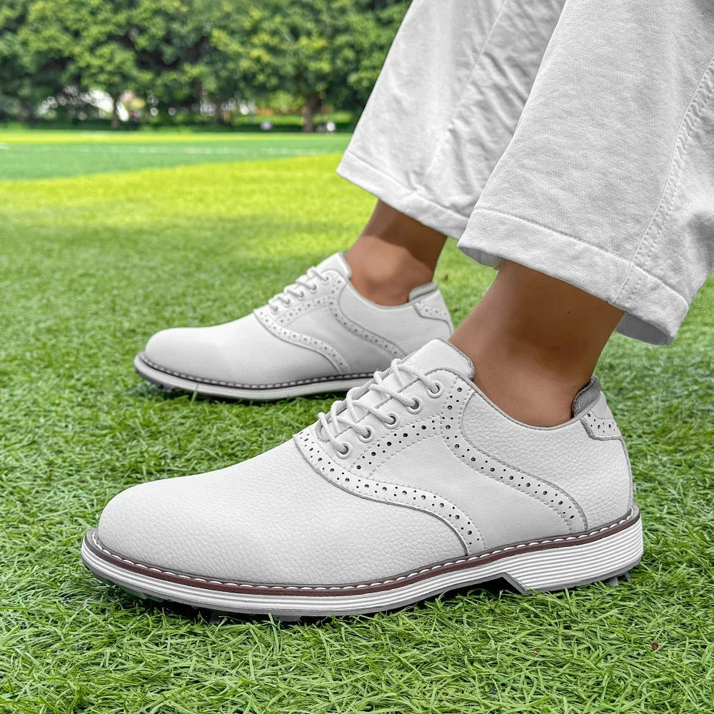 The Fairway Brogue Golf Sneakers – Men’s Leather Golf Shoes with Classic Wingtip Design