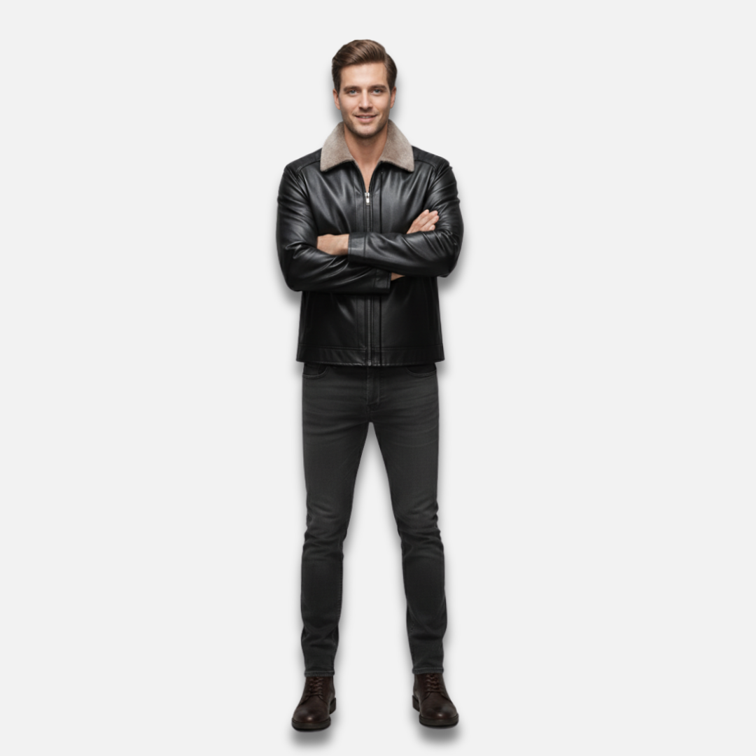 Men’s Lapel Wool-Lined Leather Jacket