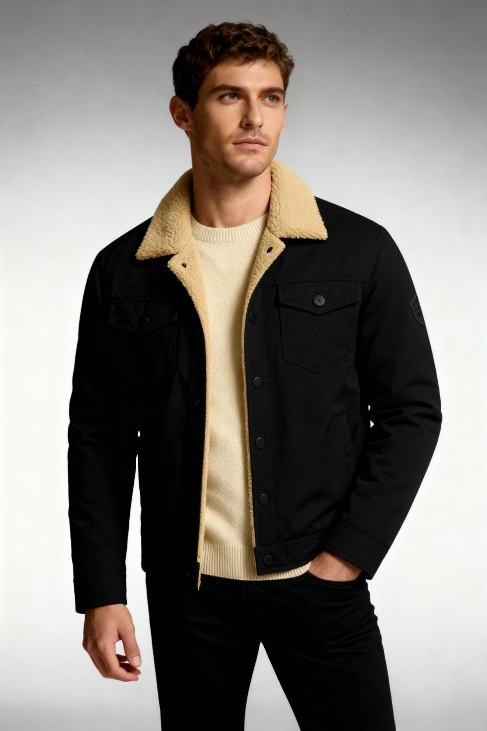 Alpine Trucker Fleeced Men Jacket - Black