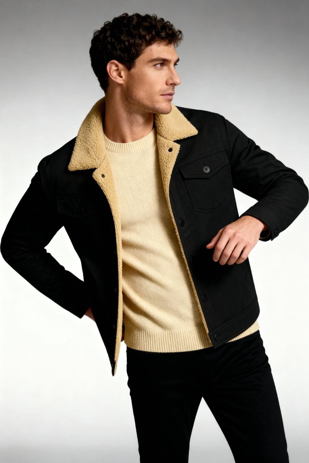 Alpine Trucker Fleeced Men Jacket - Black