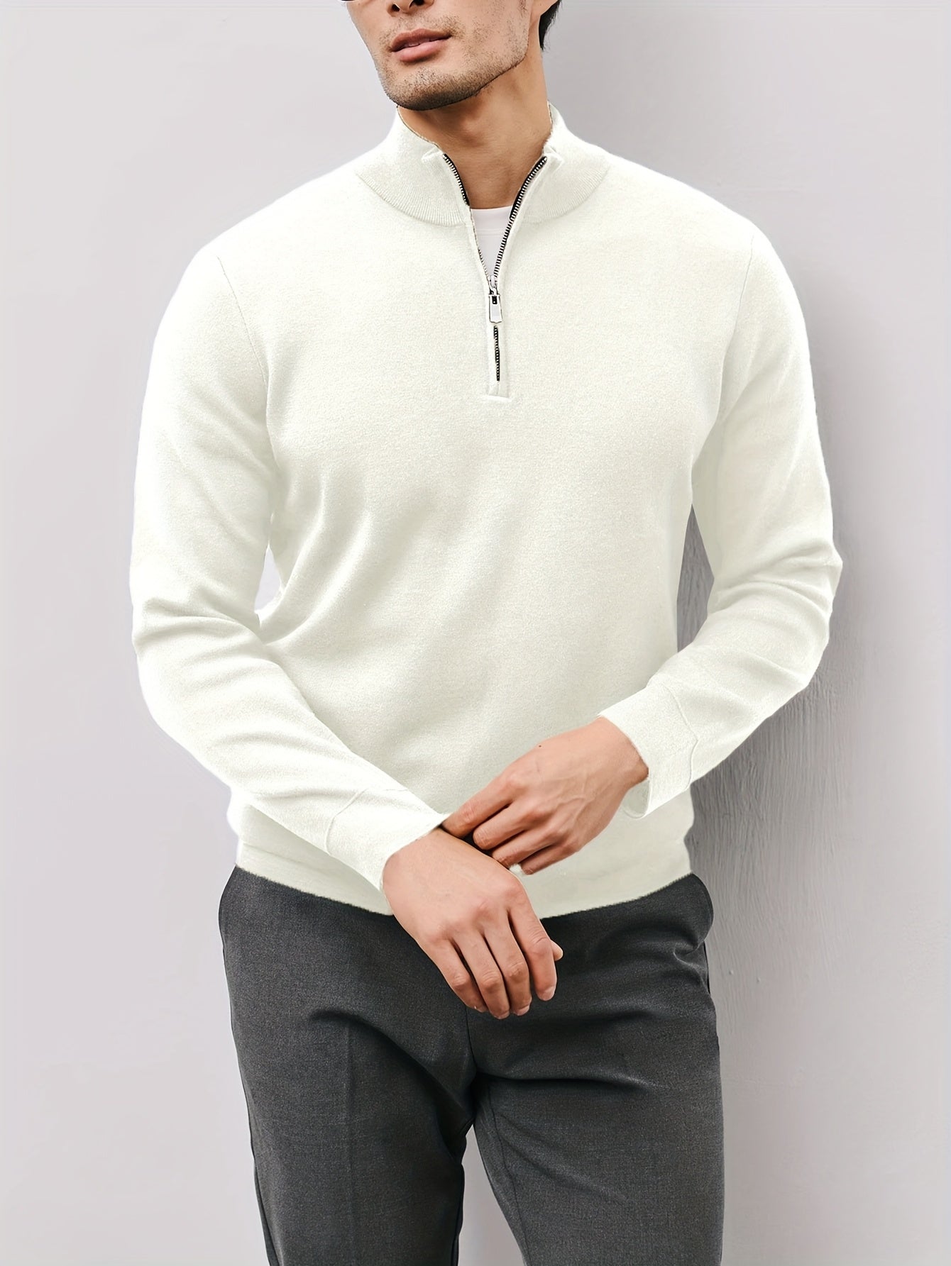 Men’s Burgundy High-Neck Zip-Up Sweater Jacket – Warm Knit Pullover