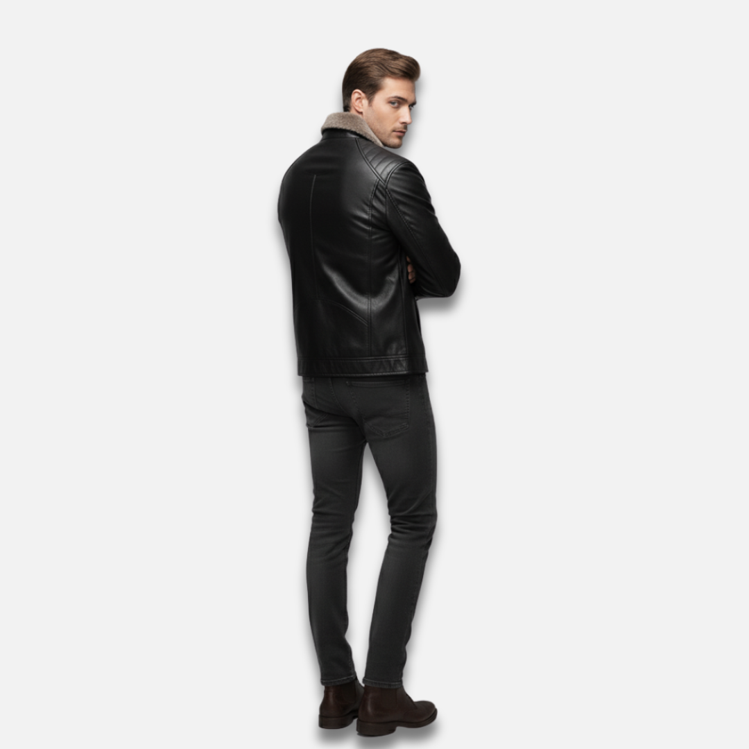 Men’s Lapel Wool-Lined Leather Jacket