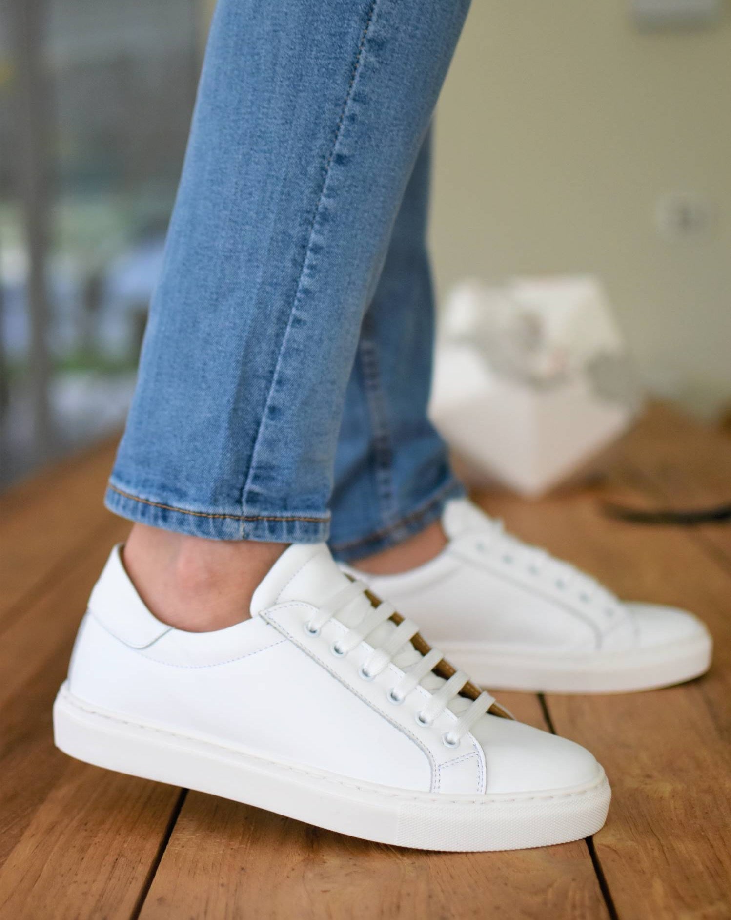 Men’s White Leather Sneakers – All Season Italian Shoes – Rubber Sole