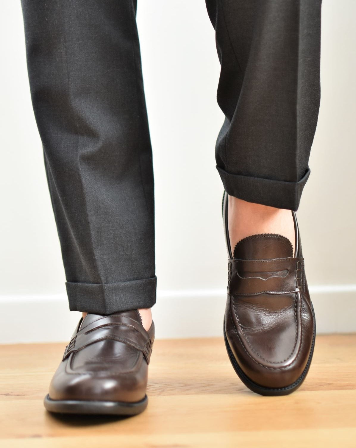 Men’s Italian Leather Penny Loafers – Dark Brown – Classic College Style Shoes – Genuine Leather Sole