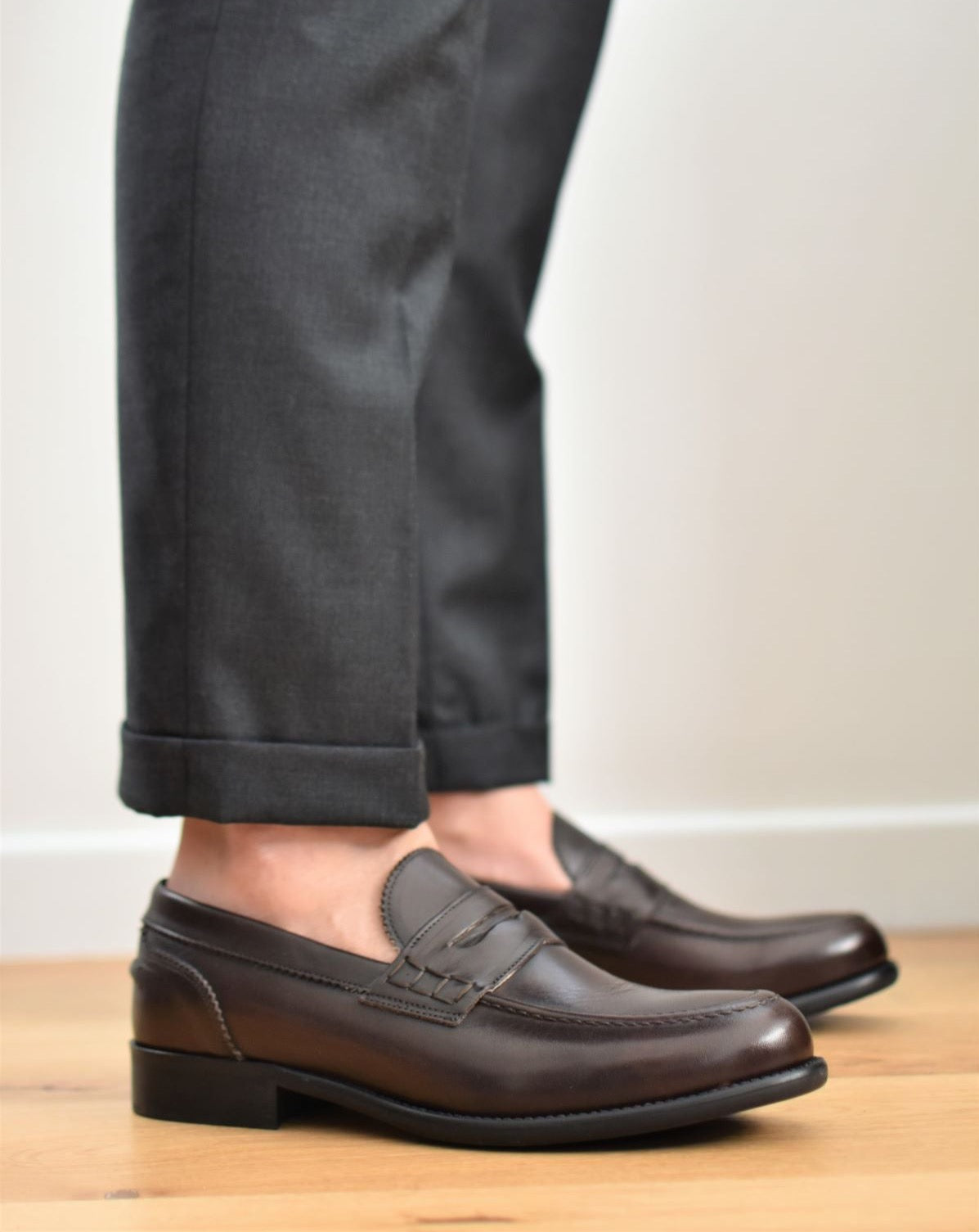 Men’s Italian Leather Penny Loafers – Dark Brown – Classic College Style Shoes – Genuine Leather Sole