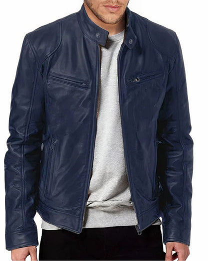 Men's leather motorcycle jacket - Erwan