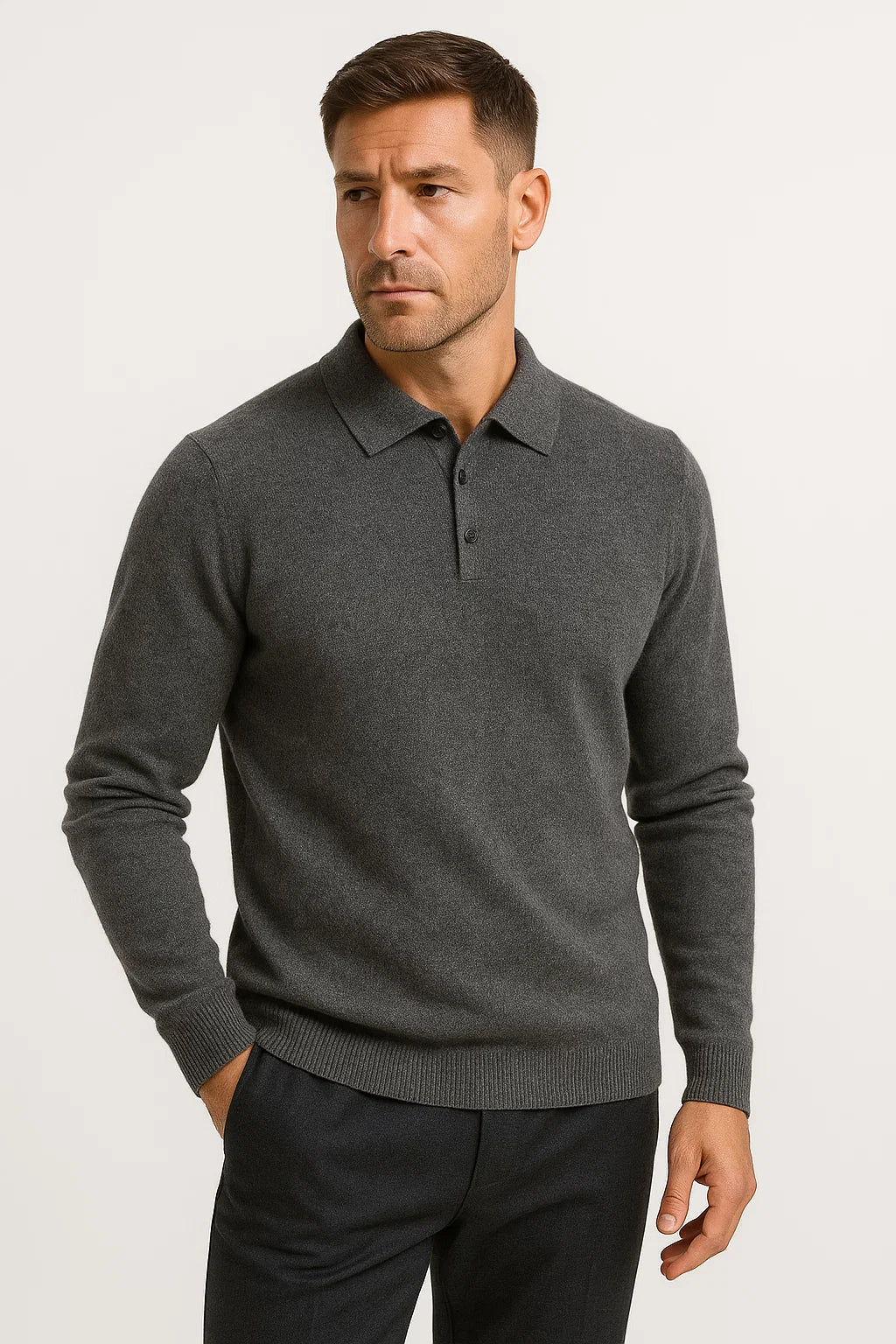 Men's Polo Sweater Cotton Long Sleeve Classic Knit