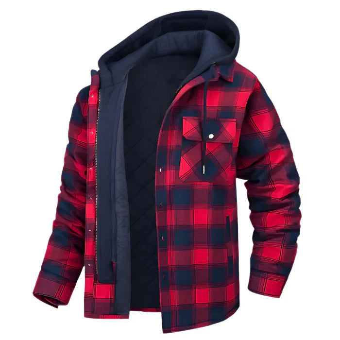 Warm Men Hooded Plaid Shirt Jacket