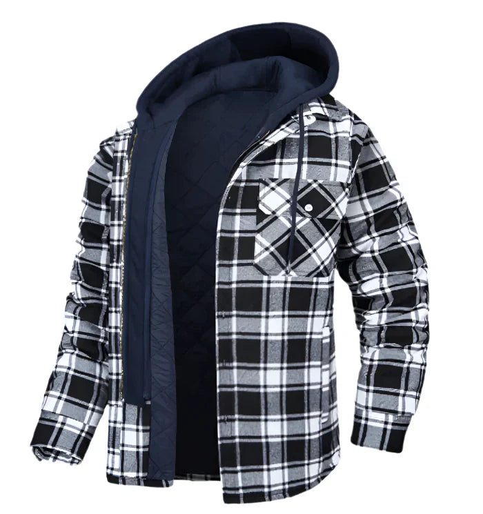 Warm Men Hooded Plaid Shirt Jacket
