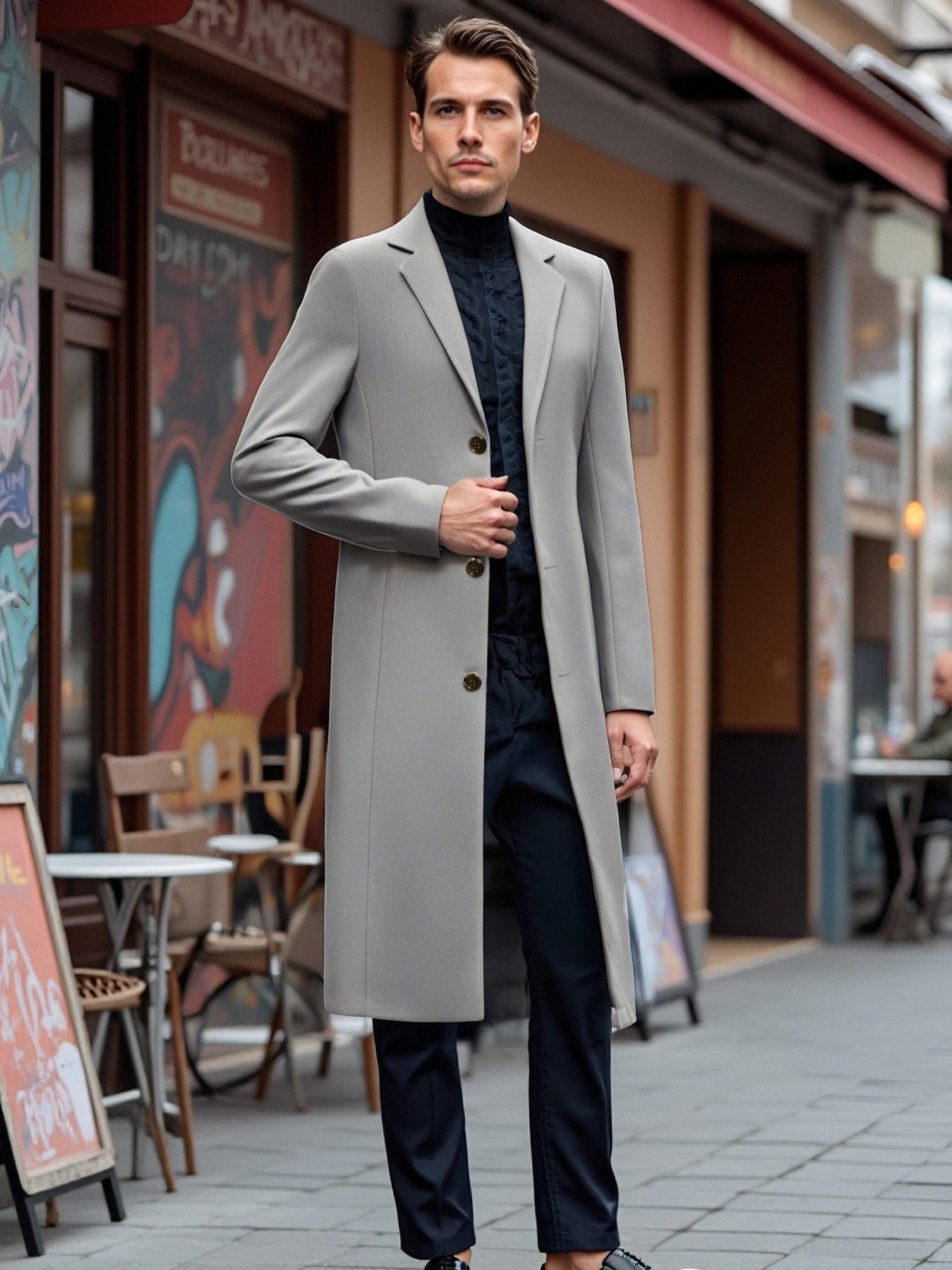 Men’s Classic Long Trench Coat – Elegant Wool Overcoat | British Business Casual Style