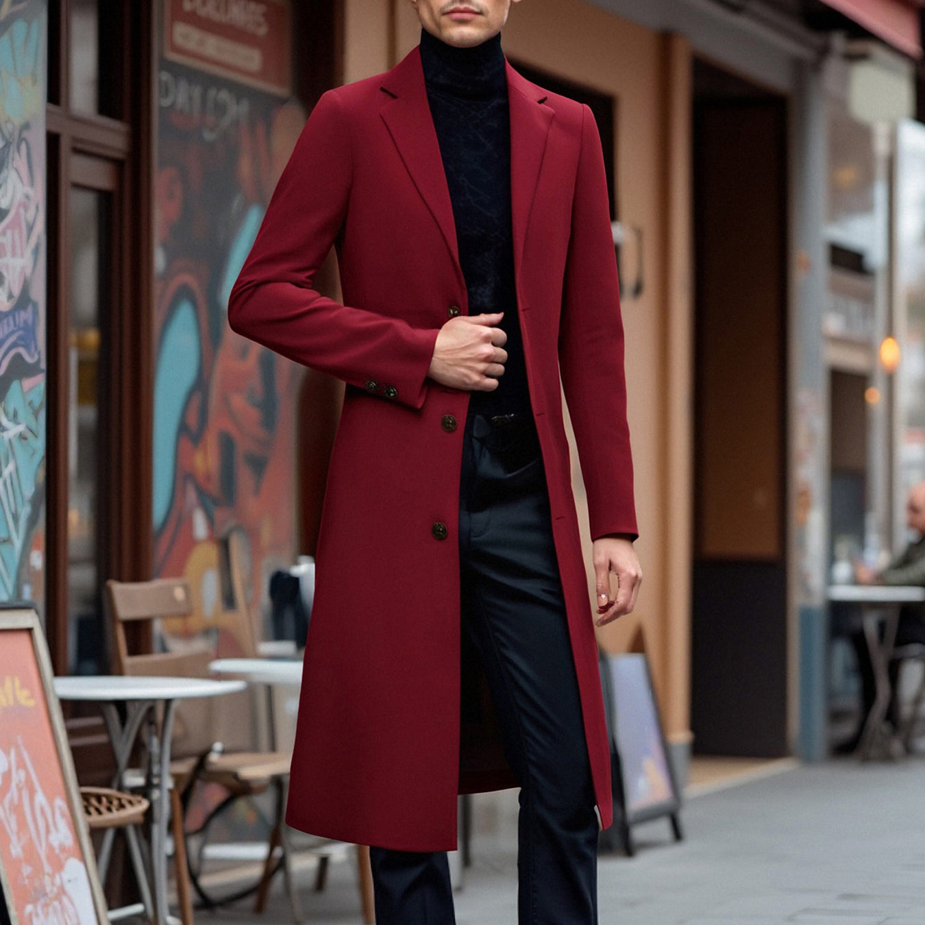 Men’s Classic Long Trench Coat – Elegant Wool Overcoat | British Business Casual Style