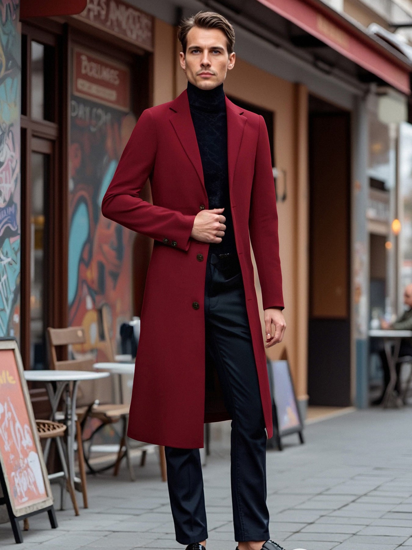 Men’s Classic Long Trench Coat – Elegant Wool Overcoat | British Business Casual Style