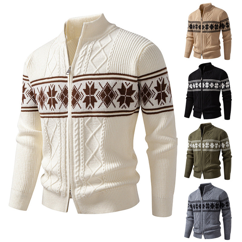 Men’s Zip Jacquard Knit Cardigan Christmas