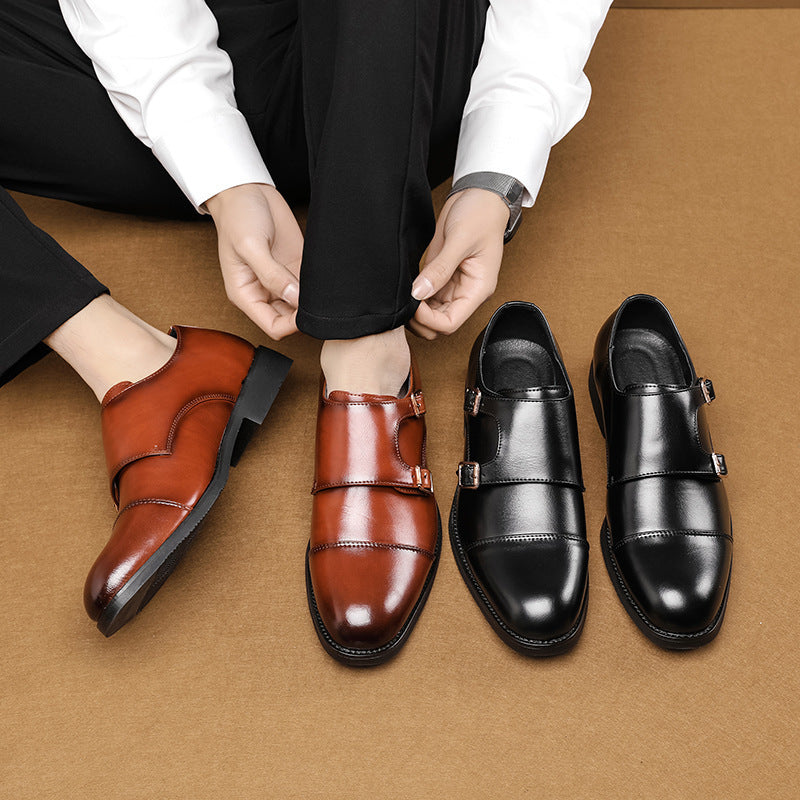 Men’s Slip-On Pointed Loafers – Stylish Buckle Casual Leather Shoes