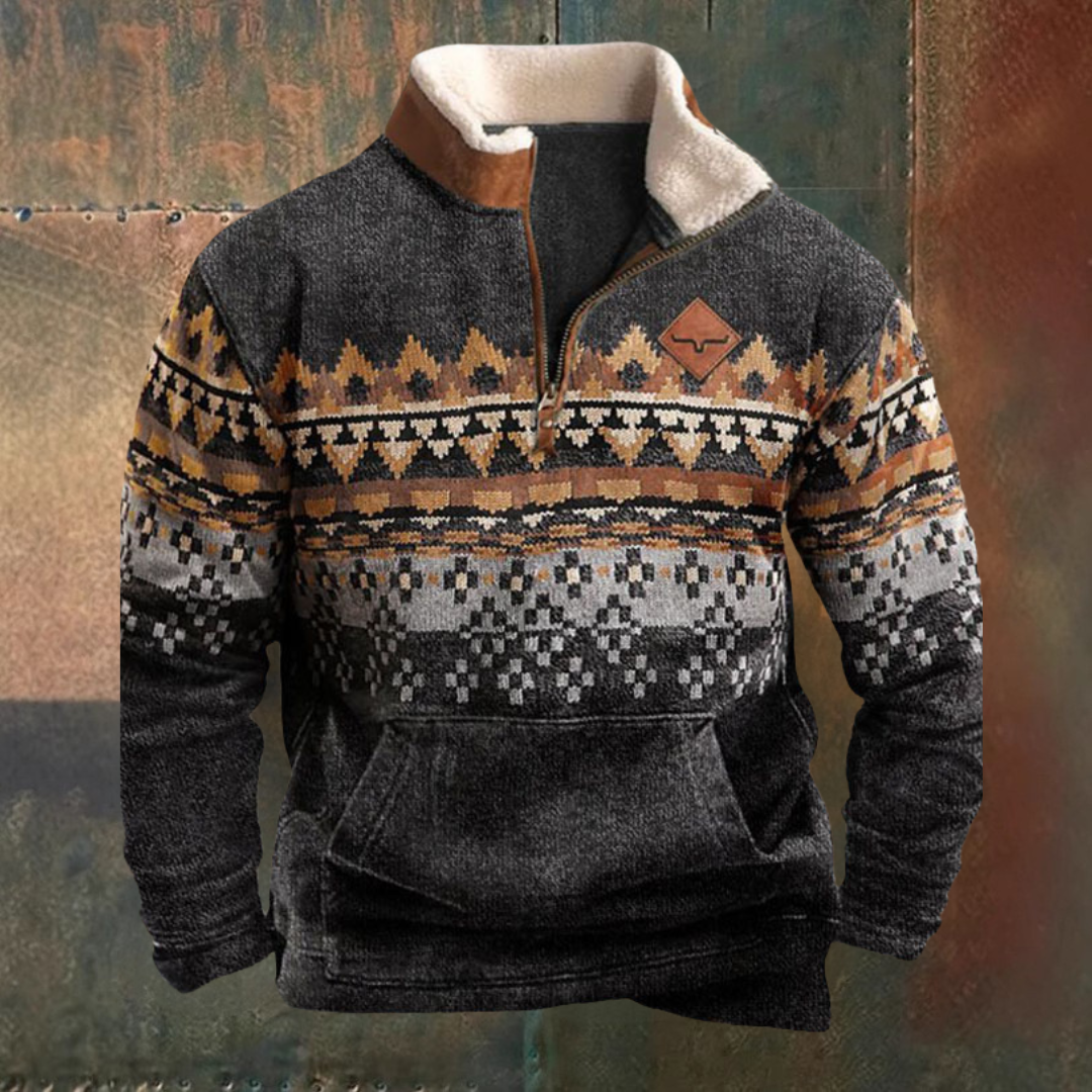 Demi-Zip Men Western Sweater – Comfortable Half-Zip Knit for Everyday Wear