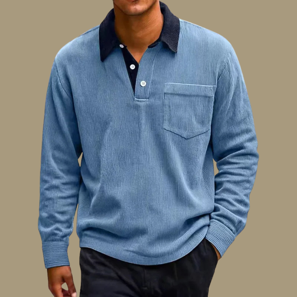 Men's Long Sleeve Corduroy Polo Shirt Sweater