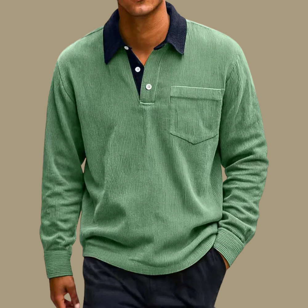Men's Long Sleeve Corduroy Polo Shirt Sweater