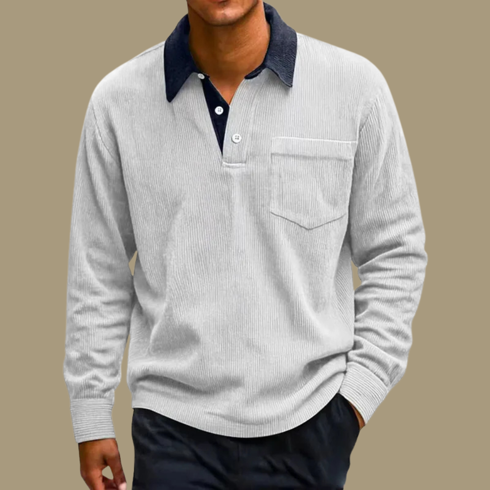 Men's Long Sleeve Corduroy Polo Shirt Sweater