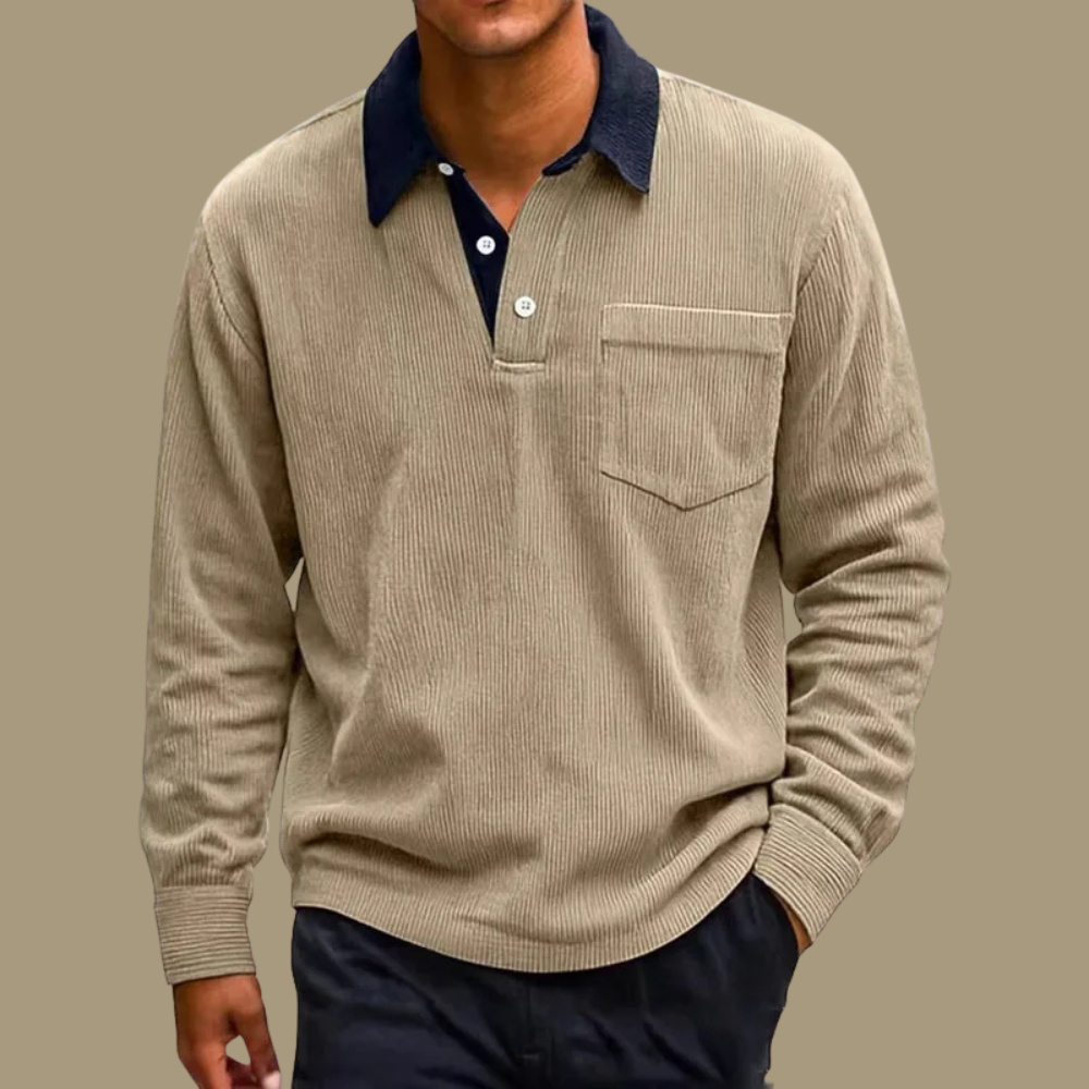Men's Long Sleeve Corduroy Polo Shirt Sweater
