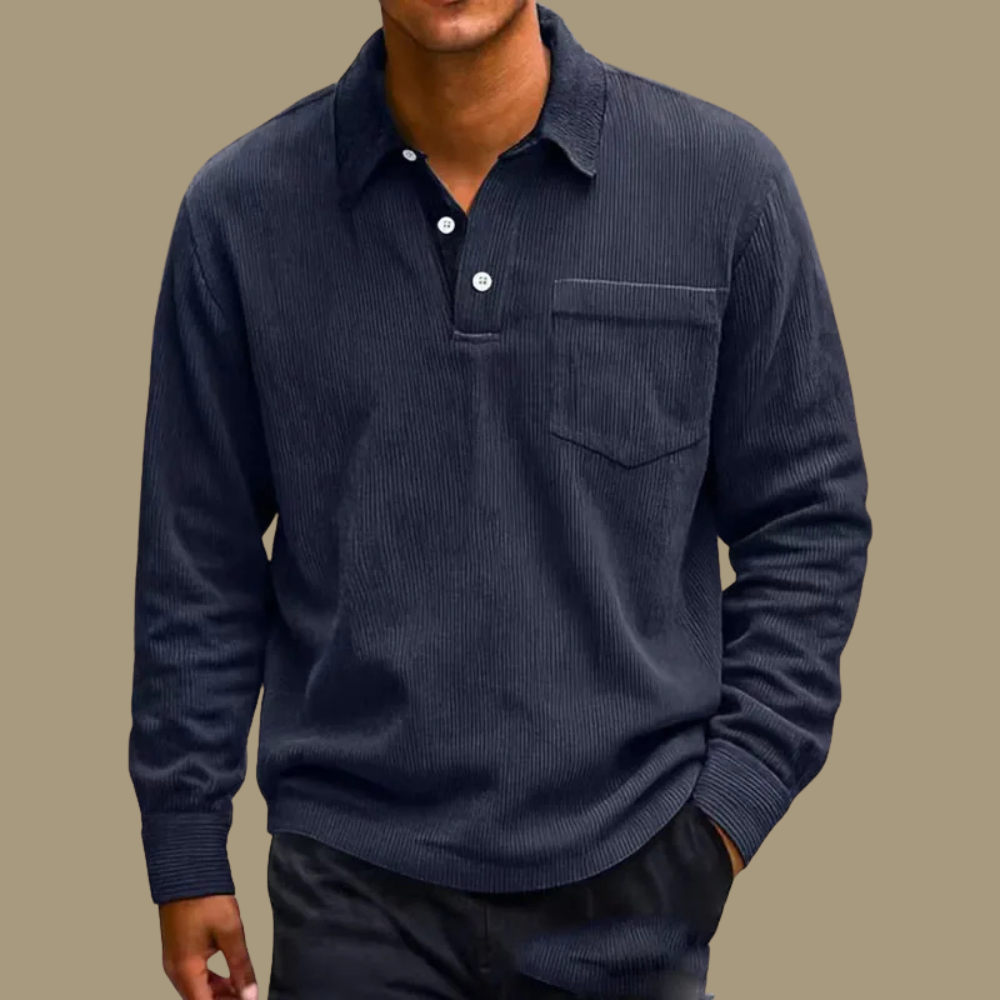 Men's Long Sleeve Corduroy Polo Shirt Sweater