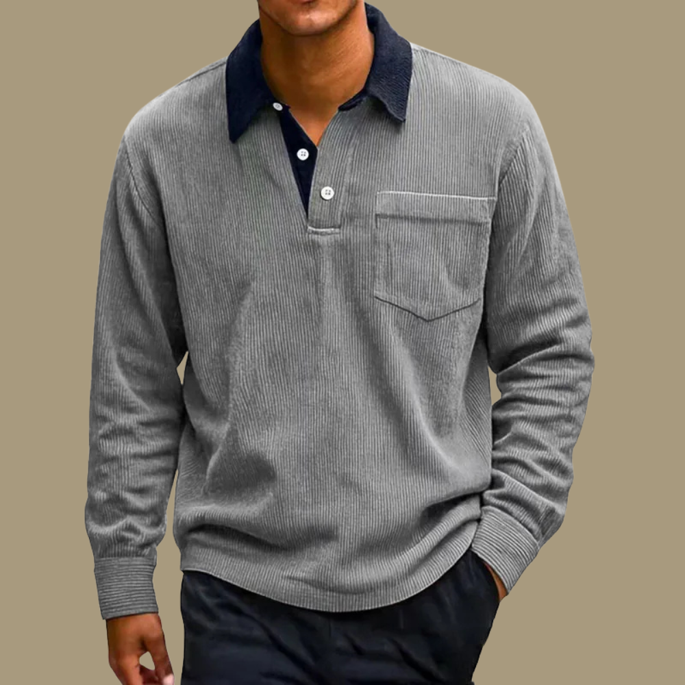 Men's Long Sleeve Corduroy Polo Shirt Sweater