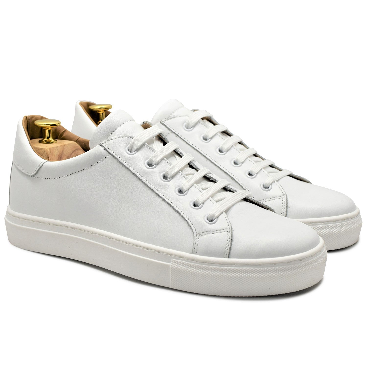 Men’s White Leather Sneakers – All Season Italian Shoes – Rubber Sole