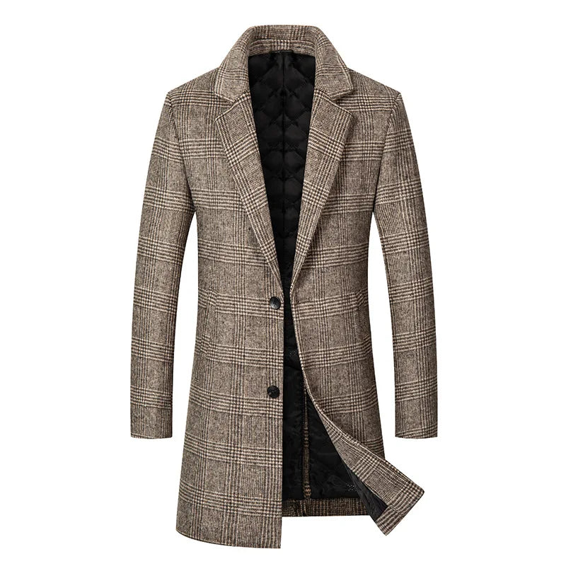 Men’s Cashmere Wool Blend Long Winter Trench Coat – Refined Warmth & Timeless Elegance
