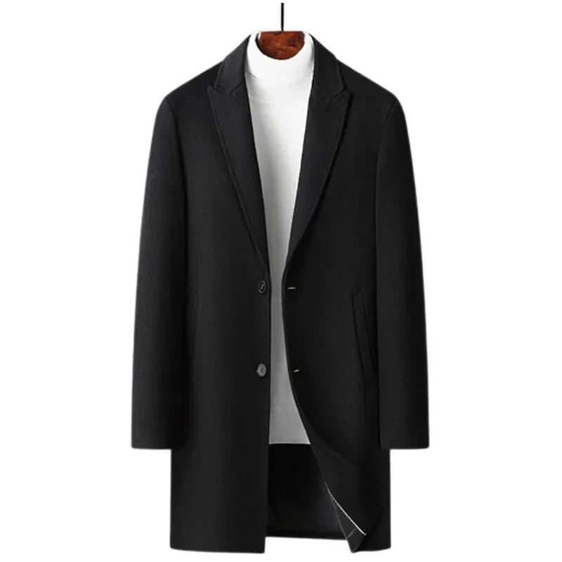 Men’s Sheep Wool Long Coat – British Style Elegance for Business & Outdoor Wear