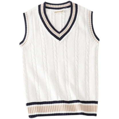 James Retro V-Neck Sweater Vest - Striped Preppy-Style Chic Sleeveless Knit