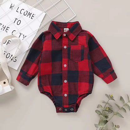 Romper Long Sleeves Red Plaid Bodysuit- Spraykis