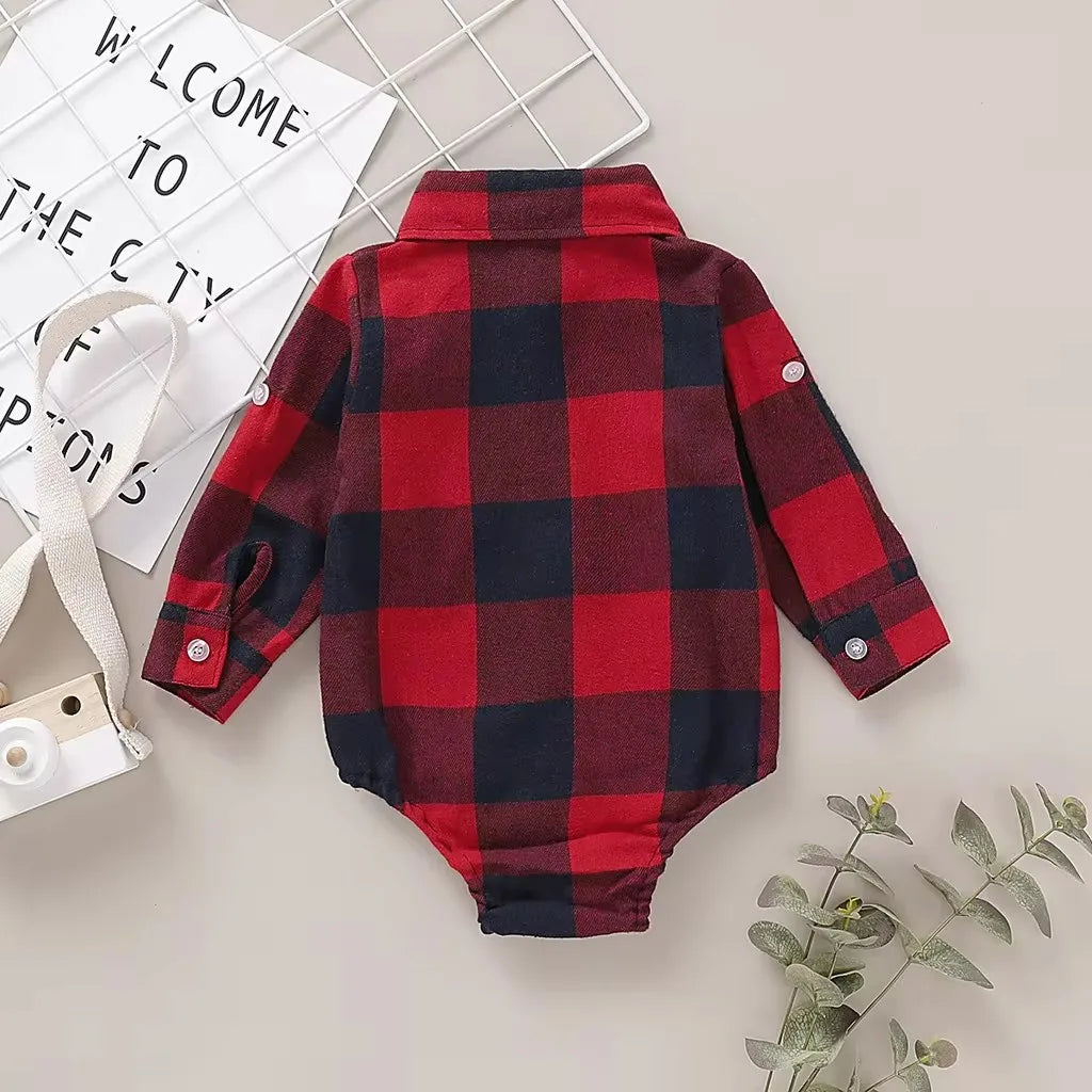 Romper Long Sleeves Red Plaid Bodysuit- Spraykis