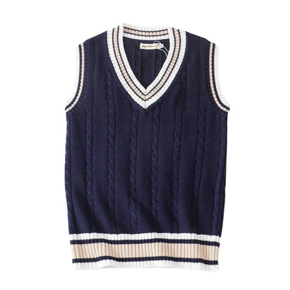 James Retro V-Neck Sweater Vest - Striped Preppy-Style Chic Sleeveless Knit