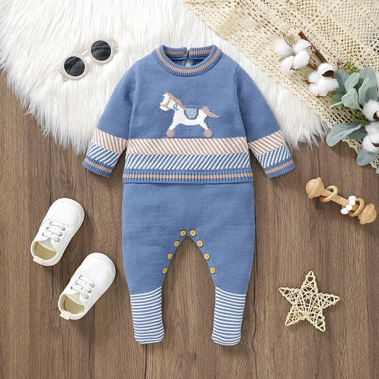 CozyBaby Blue Knit Romper - Long Sleeve Newborn Jumpsuit for Boys & Girls