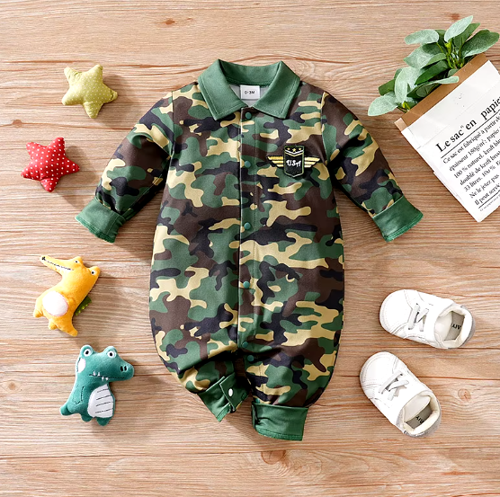 Toddler Camouflage clothing Long Sleeve Footies Jumpsuit