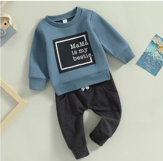 Newborn Baby Boy 2Pcs Long Sleeve Letter Pullover Tops and Pants