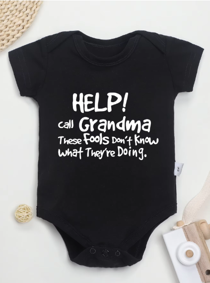 Cute Infant Newborn Short Sleeve Help Call Grandma Letter Print onesie