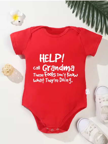 Cute Infant Newborn Short Sleeve Help Call Grandma Letter Print onesie