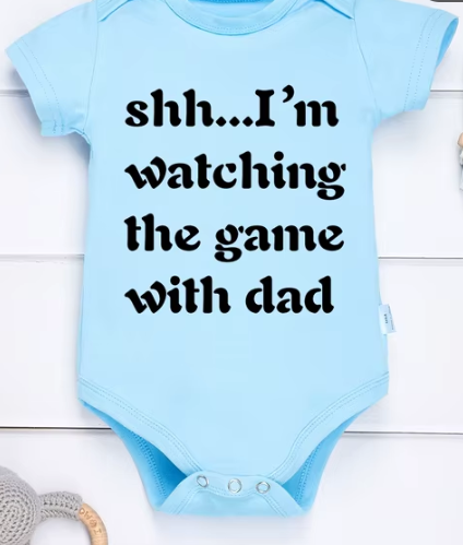 Cute Infant Newborn Short Sleeve "I'm Watching with Dad" Letter Print Onesie