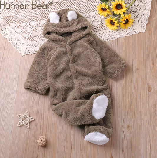 Humor Bear Autumn Cartoon Style Winter Long Sleeve Baby Romper