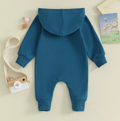 Hooded Romper Solid Color Zipper Jumpsuit