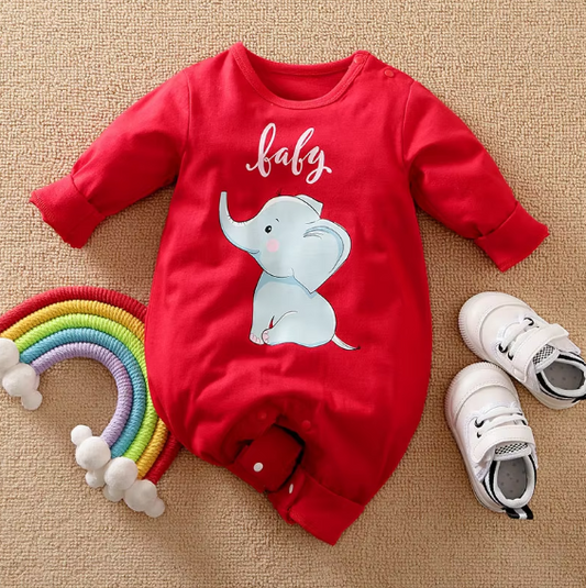 Cartoon Elephant Graphic And "baby" Print Cotton Comfortable Romper