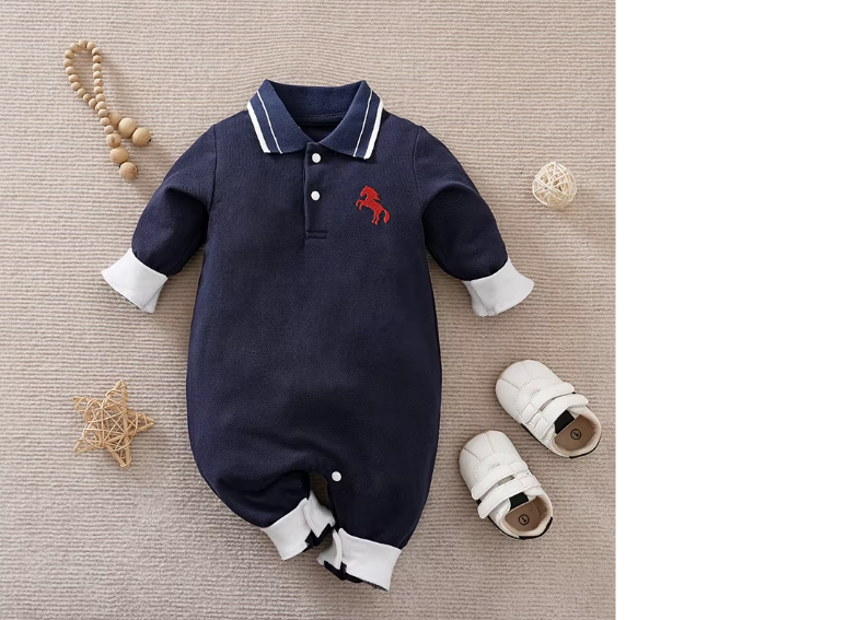 Polo Embroidered Cotton Comfortable Long Sleeve Romper