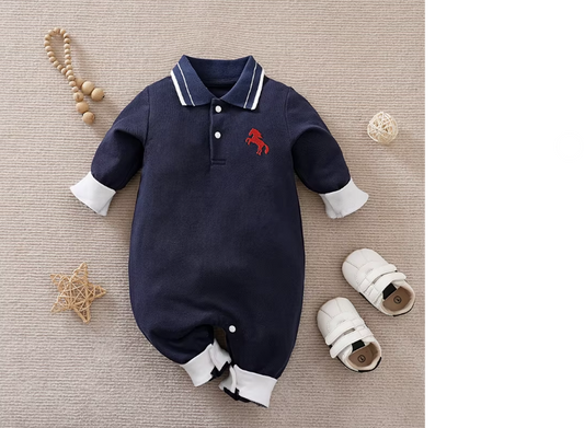 Polo Embroidered Cotton Comfortable Long Sleeve Romper