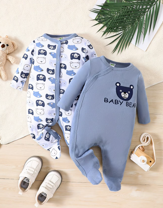 Blue Bodysuit for Boys "Little Bear" Creative letter print