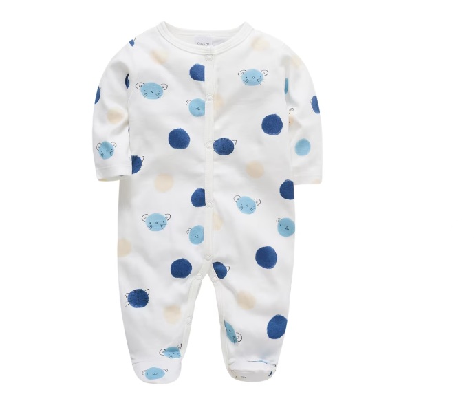 Spring Baby Clothing Cotton Blue Bear Print Romper Newborn Overalls Pajamas