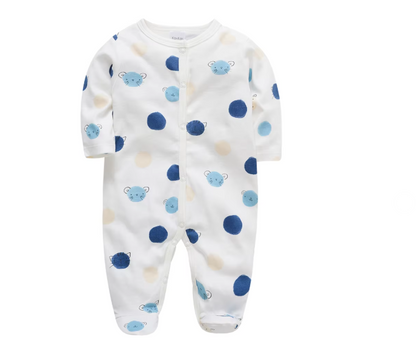 Spring Baby Clothing Cotton Blue Bear Print Romper Newborn Overalls Pajamas