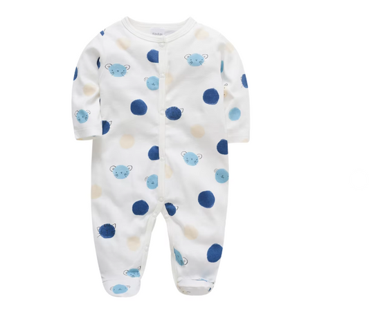 Spring Baby Clothing Cotton Blue Bear Print Romper Newborn Overalls Pajamas