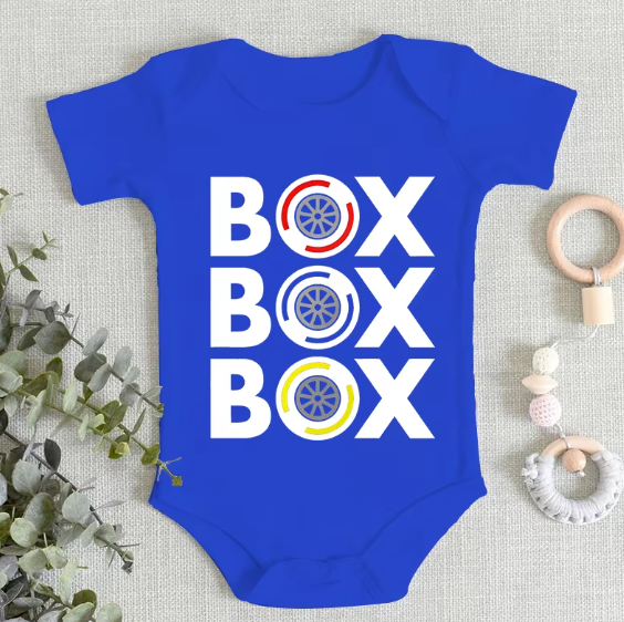 "Box Box Box" F1 Tyre Compound Design Newborn Short Sleeve Bodysuit