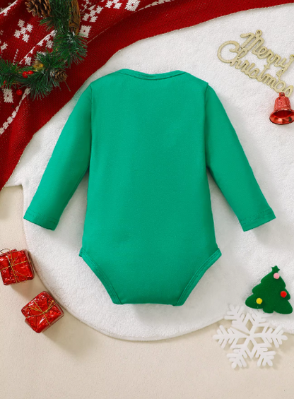 Green Christmas Elf Costume Print Long sleeved Bodysuit