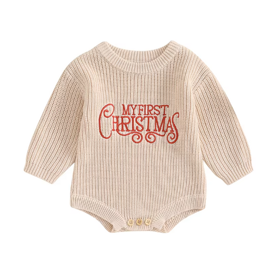 "My First Christmas" Outfit Sweater Oversized Knitted Sweatshirt Romper